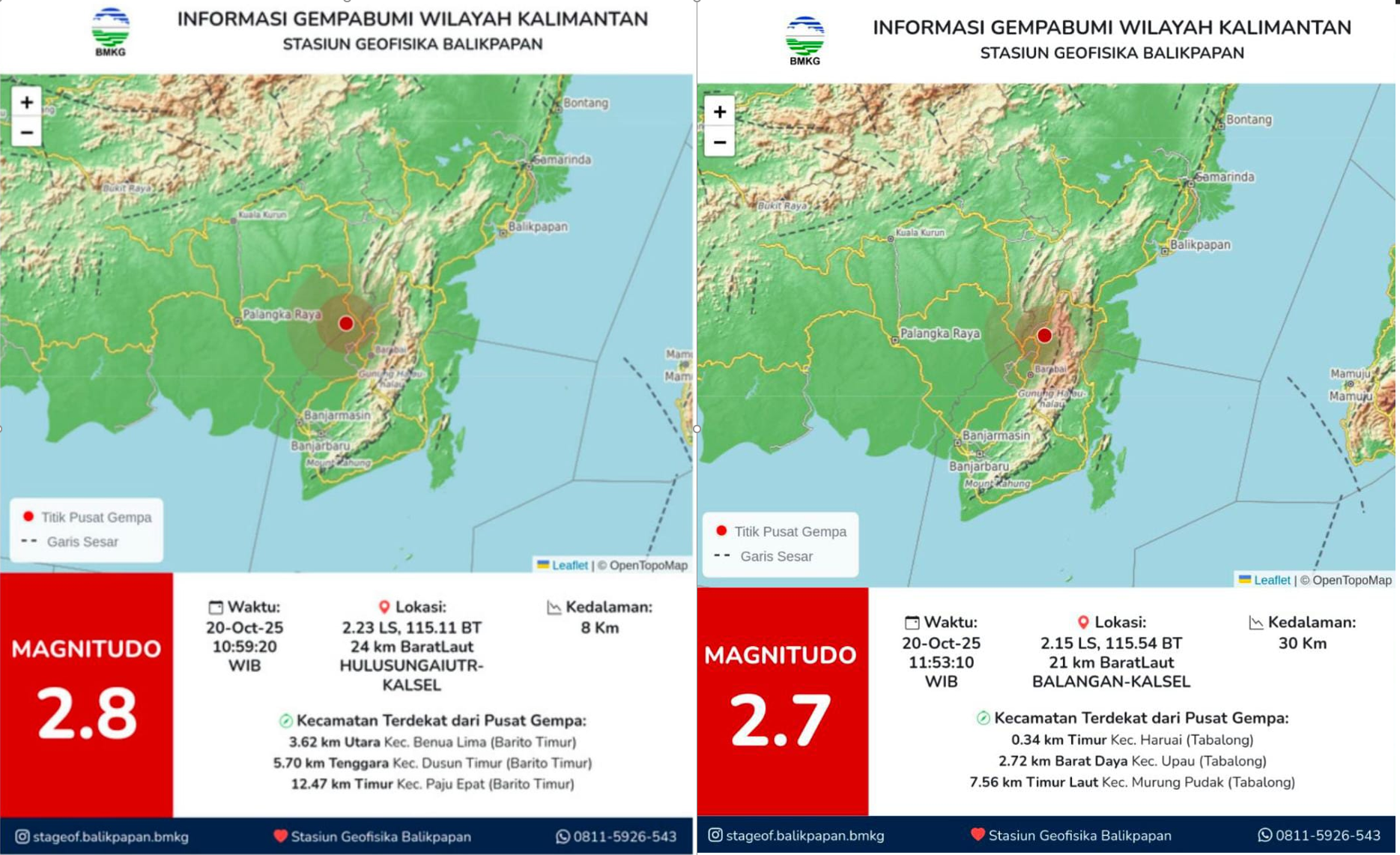 Dua Gempa Dangkal Guncang Kabupaten Hulu Sungai Utara dan Kabupaten Balangan, BMKG Imbau Warga Tetap Tenang